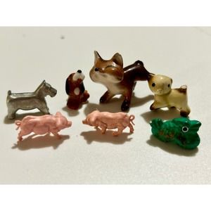 Vintage Lot Of Mini Animals Lot Monopoly Dog Piece Cat Pigs Fox Collectible Rare